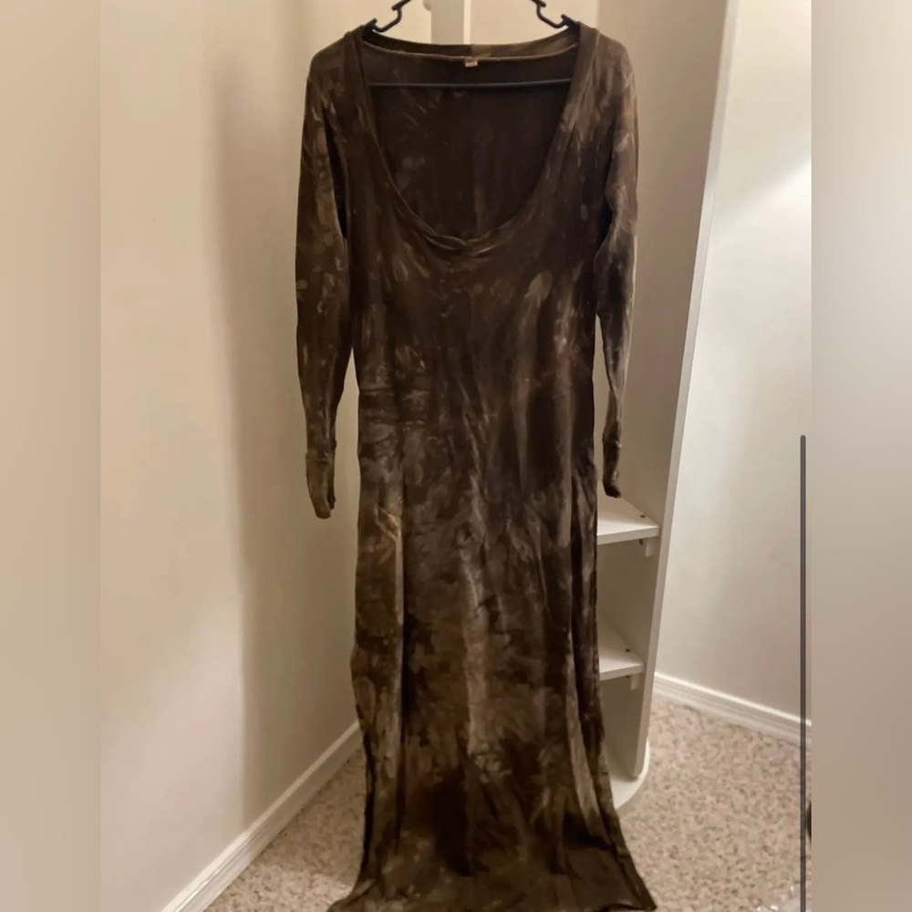 Sinew Moon brown burgundy scorched earth long dress L large